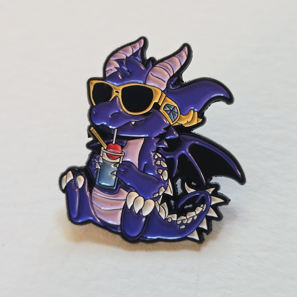 Purple Dragon Enamel Pin with Sunglasses